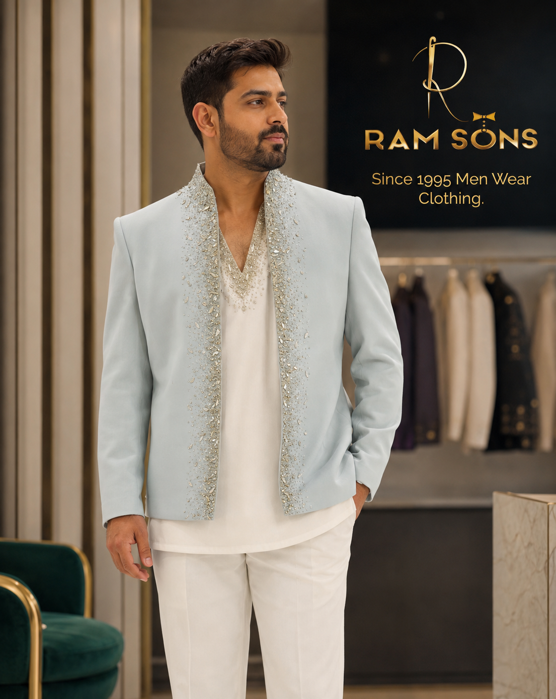 3pc Embroidered Indowestern