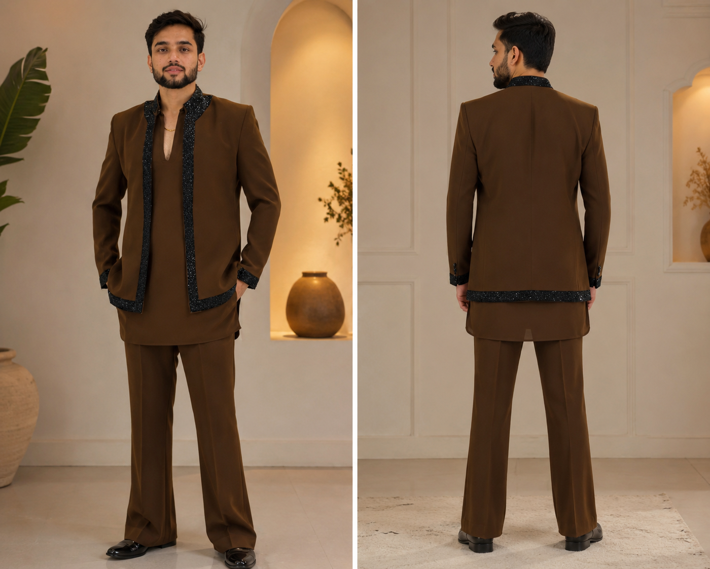 Brown 3 pc indowestern