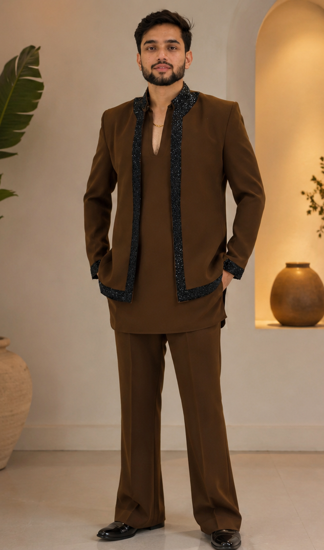 Brown 3 pc indowestern