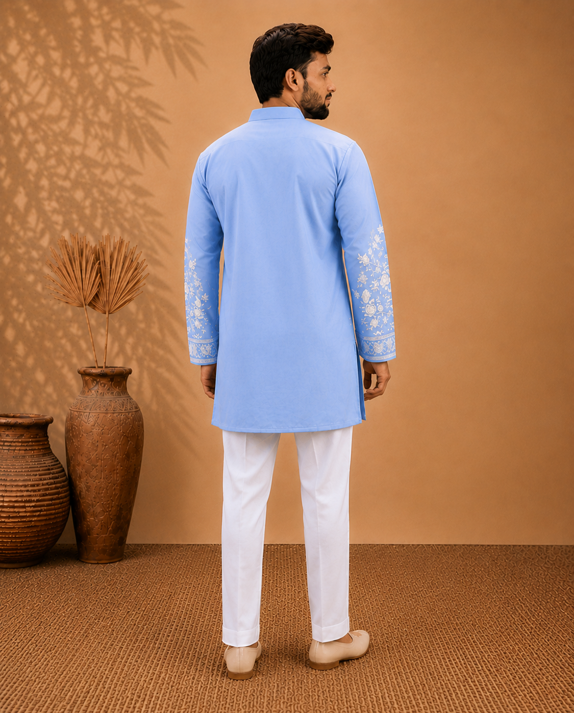 Men’s Sky Blue Floral Embroidered Kurta Set