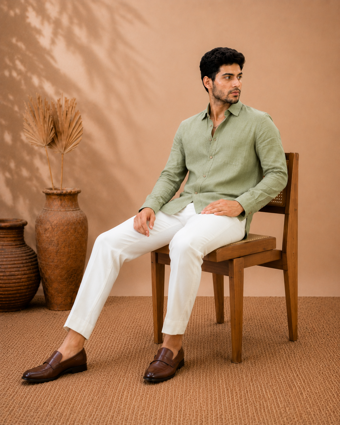 Men’s Sage Green Linen Casual Shirt