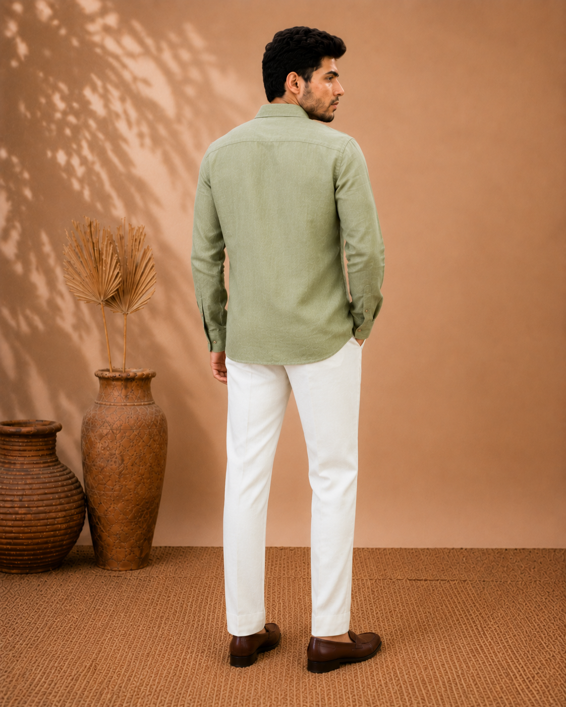 Men’s Sage Green Linen Casual Shirt