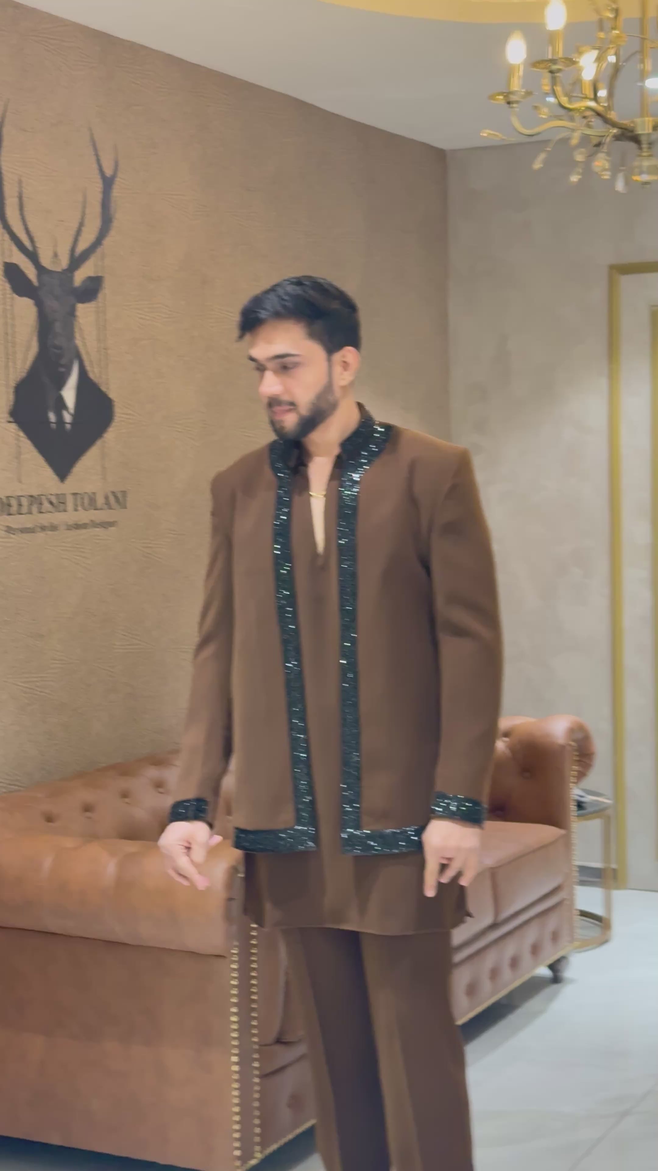 Brown 3 pc indowestern
